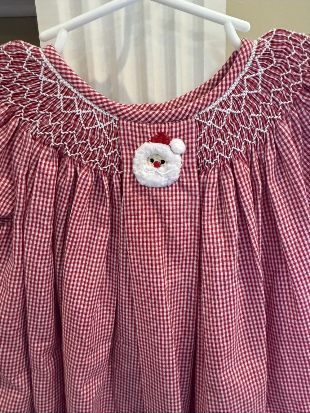 Red Gingham Baby Bubble Romper with Smocked Yoke